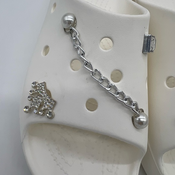 Crocs Classic Platform Slide Sandals White w/ Jibbitz Charms Womens 10 208180 - Picture 4 of 13